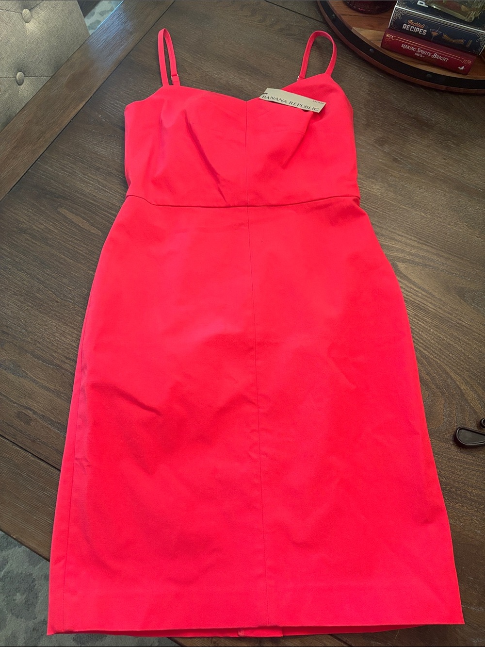 Banana Republic Vibrant Coral-Pink Midi Sheath Dress with Spaghetti Straps